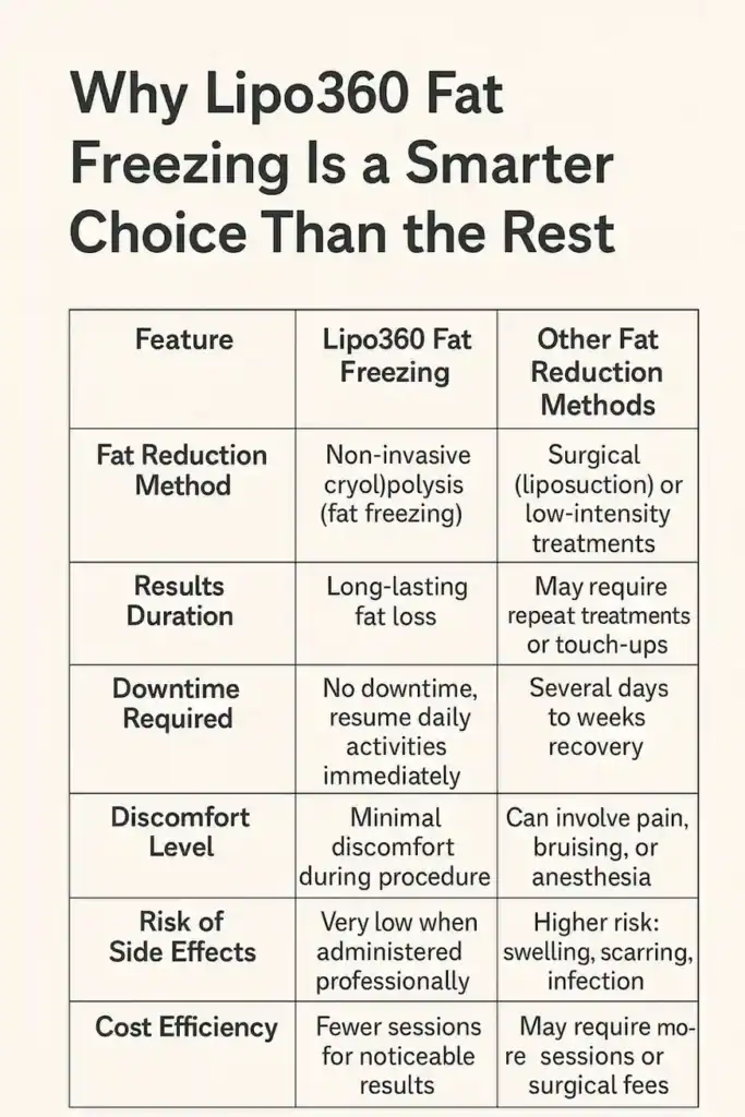 Is it possible to permanently freeze fat cells? 2 Table showing benefits of fat freezing to remove fat cells Daventry from Lipo 360