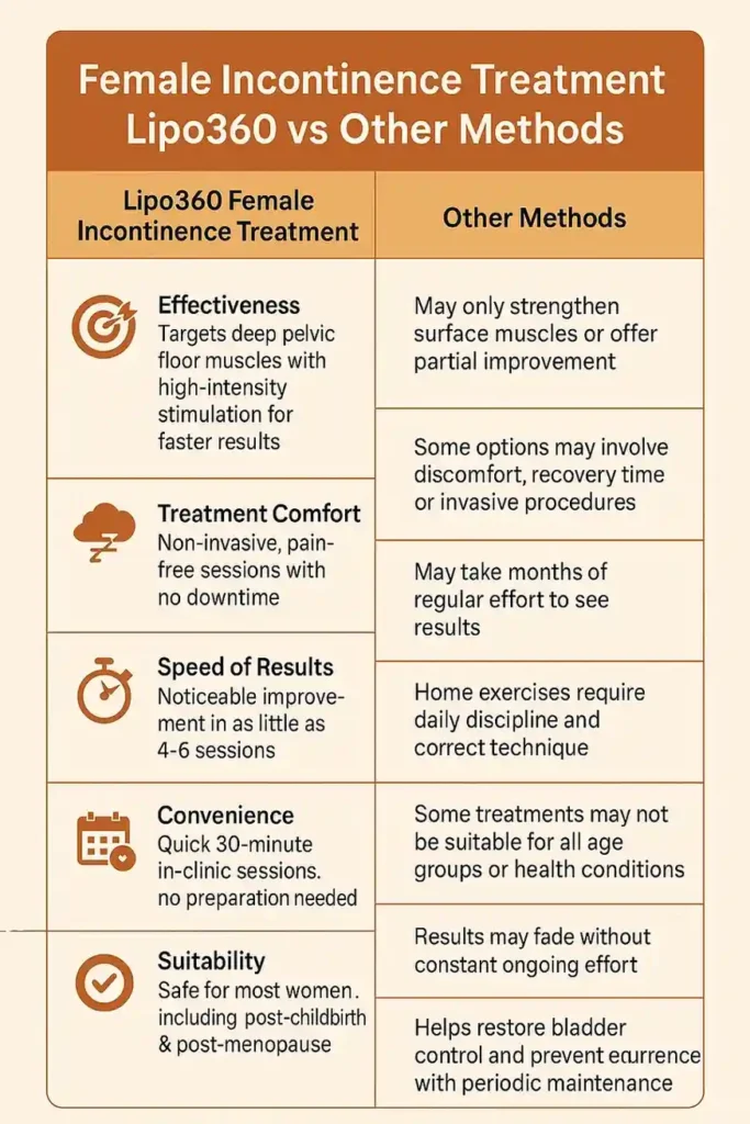 Comprehensive Guide To Female Incontinence Treatment Options 1 Table showing benefits of incontinence treatment Daventry